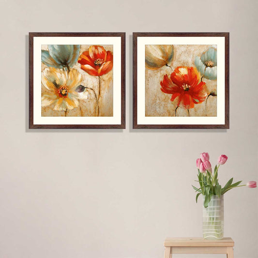 Pair of Floral Art in Brown Frame