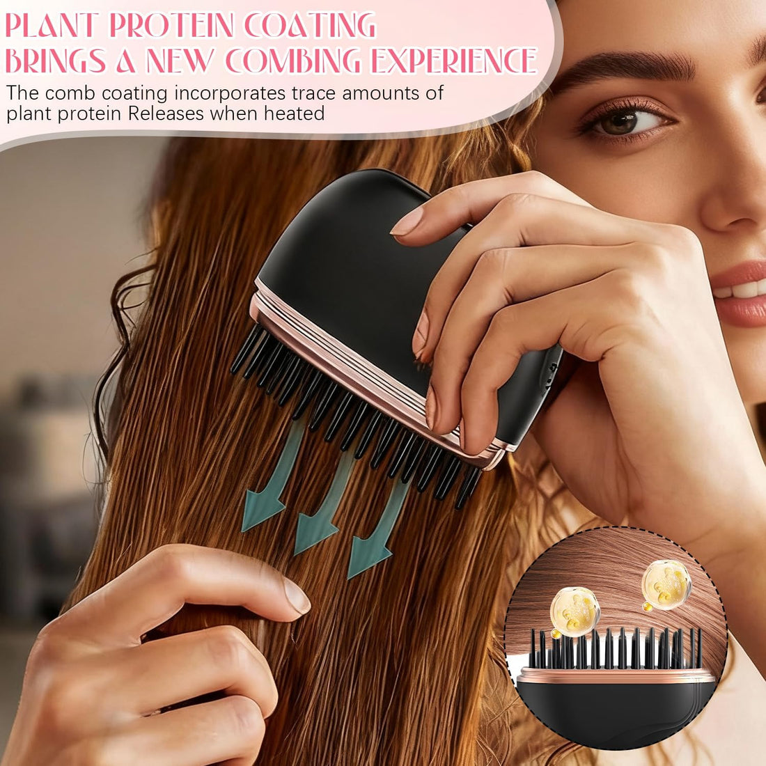 Portable Mini Hair Straightener Brush – Cordless, Rechargeable, 3 Temperature Levels