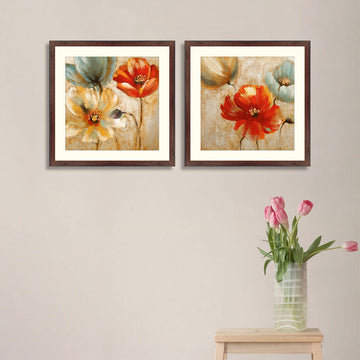 Pair of Floral Art in Brown Frame