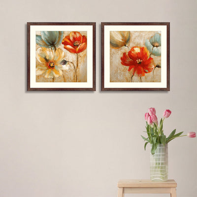 Pair of Floral Art in Brown Frame
